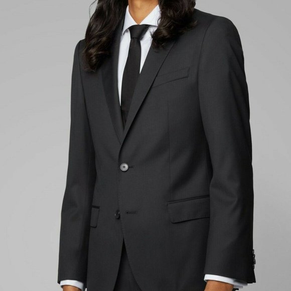 Hugo Boss Men's 'C-Huge' Slim Fit Black 100% Wool Sport Coat Blazer 42R - Picture 1 of 6
